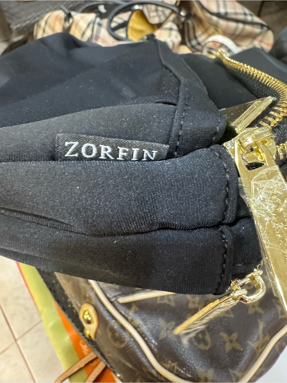 Zorfin Black Crossbody Belt Bag with Gold Zippers - Picture 6 of 6